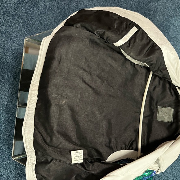 Sequin Sleeve White Leather Jacket - Picture 9 of 11